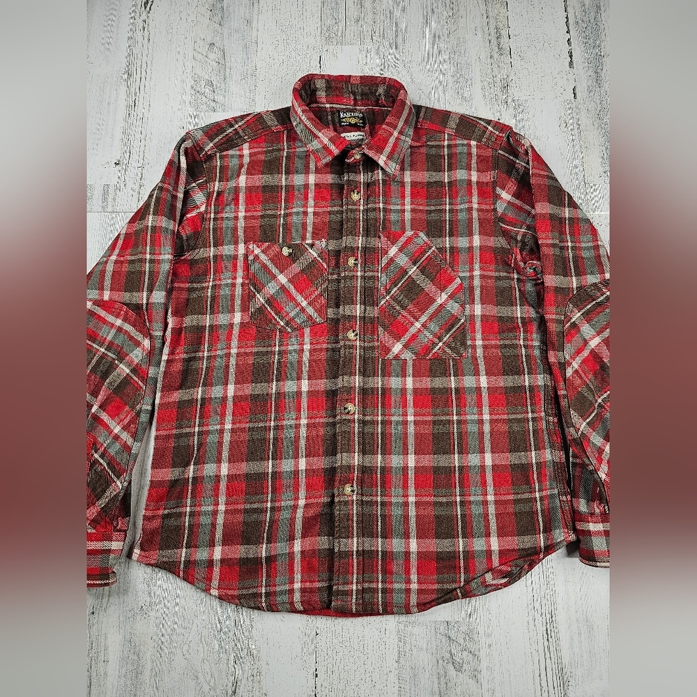 Knackered Heavy Red Brown Flannel Button Up Shirt Men's Size 2XL